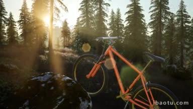 山林日落时骑自行车